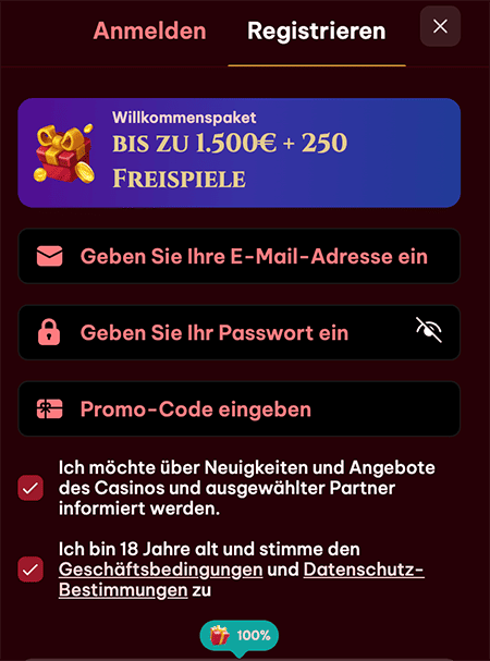 Spino Gambino™ Registrierung